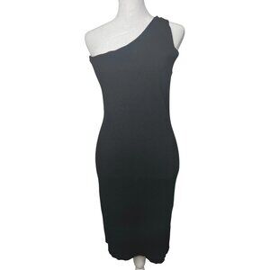 House Of Harlow 1960 Revolve Black Ribbed Knit One Shoulder Mini Dress Medium